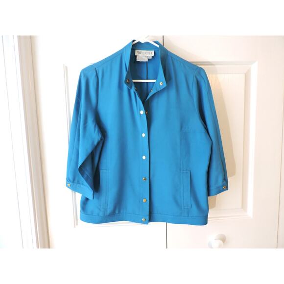 Worth Silk Turquoise Blue Jacket Snap Front Size 8 - Picture 1 of 5